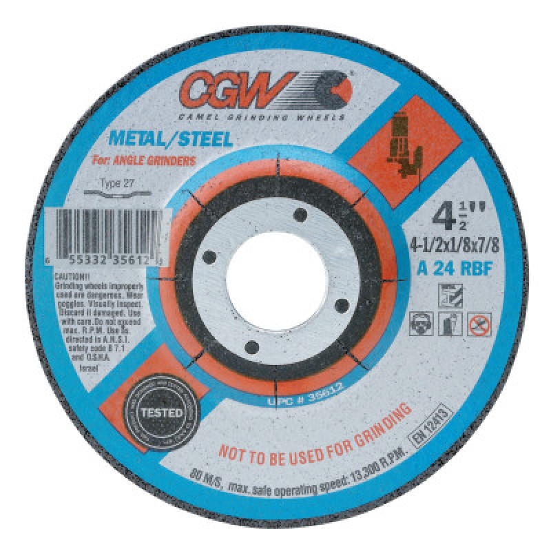 4-1/2X1/8X7/8 A24-R-BF STEEL T27 DP CT WHL-CGW CAMEL GRIND-421-35612