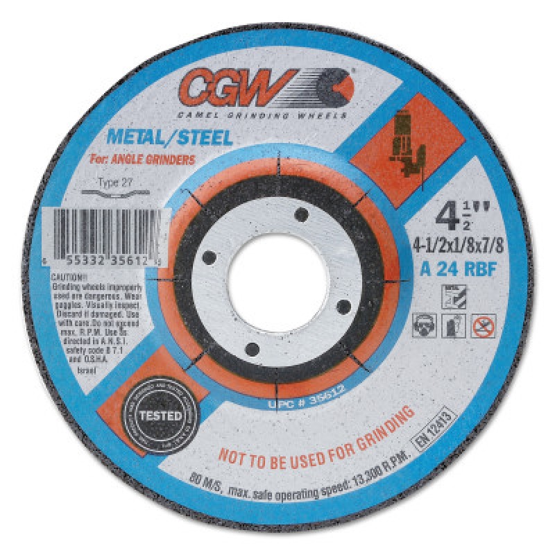 4-1/2X1/8X5/8-11 A24-R-BF STEEL T27 DP CT WHL-CGW CAMEL GRIND-421-35613
