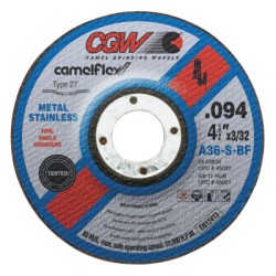 4-1/2X3/32X5/8-11 A36-S-BF T27 CUTOFF WHEEL-CGW CAMEL GRIND-421-45021