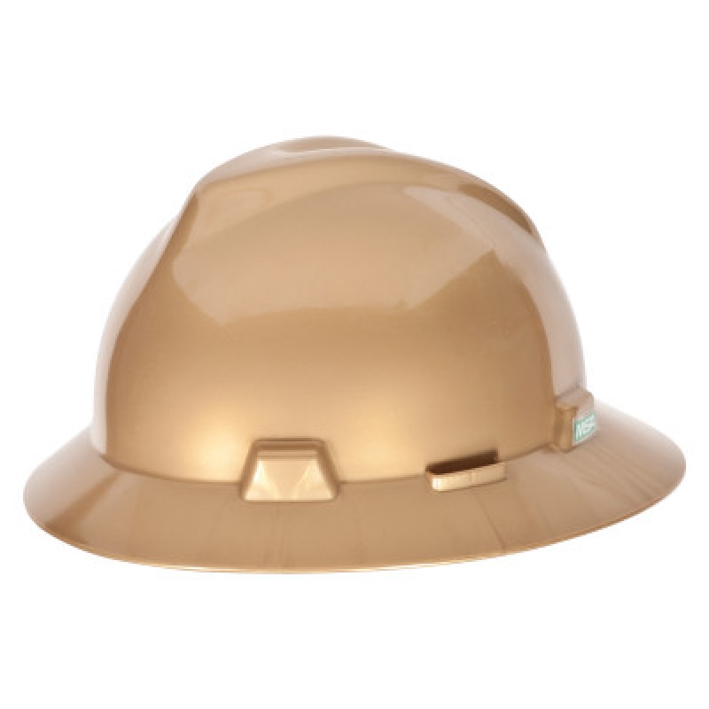 GOLD V-GARD FULL BRIM HARDHAT W/RATCHET SUSP-MINE SAFETY APP-454-814053