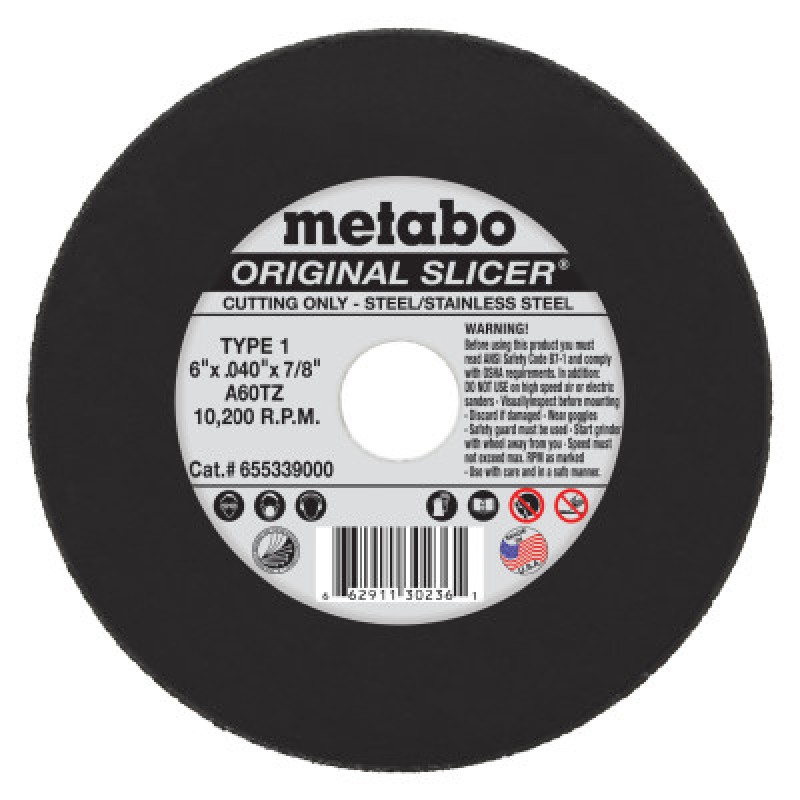 6"X.040X7/8" TYPE 1 SLICER WHEEL A60TZ GRIT-METABO CORPORAT-469-655339000