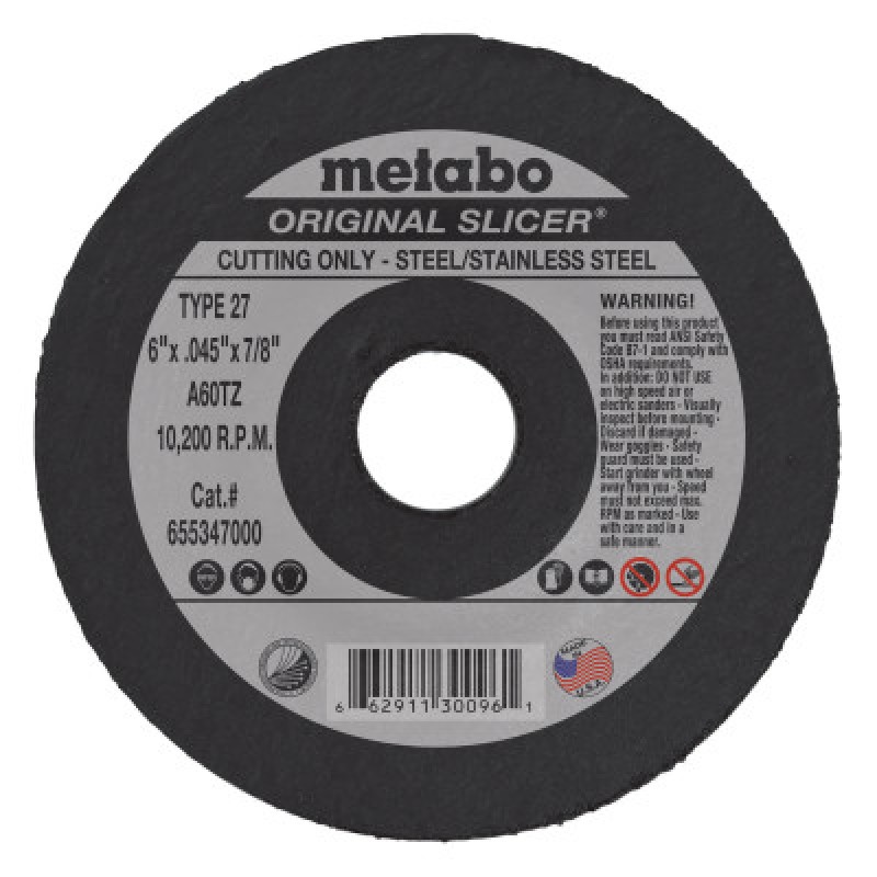 6"X.045X7/8" TYPE 27 SLICER WHEEL A60TZ GRIT-METABO CORPORAT-469-55347