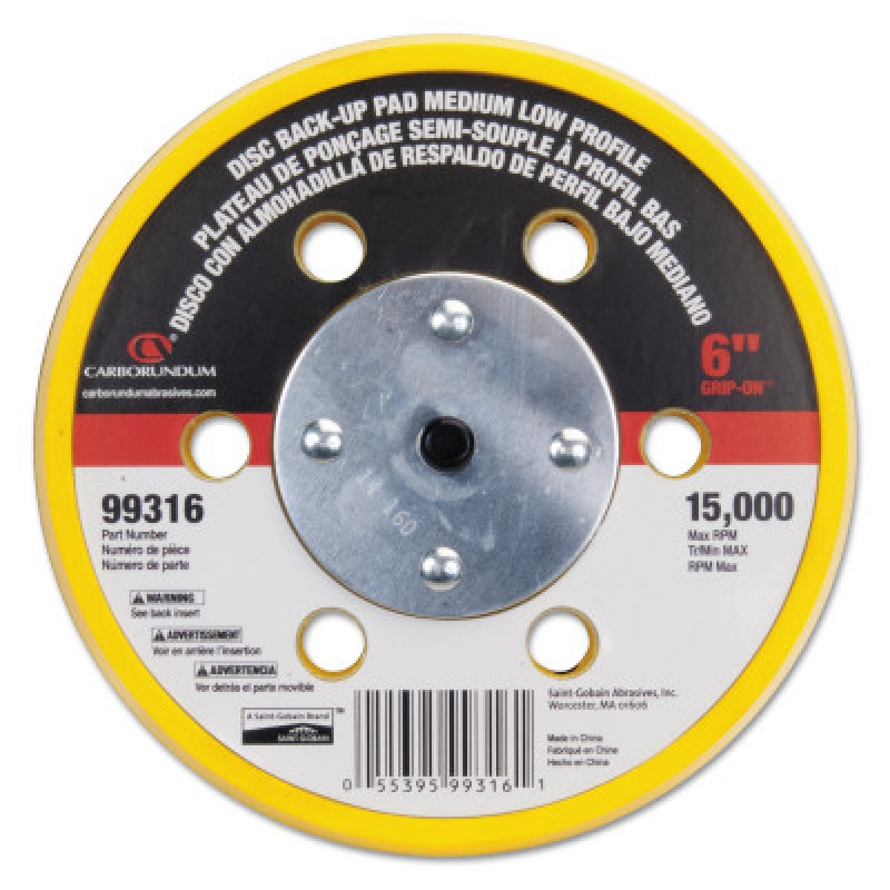LOW PROFILE-MED 6"X6 HOLE GRIPON BCKUP PAD 15000-ST GOBAIN-544-481-05539599316