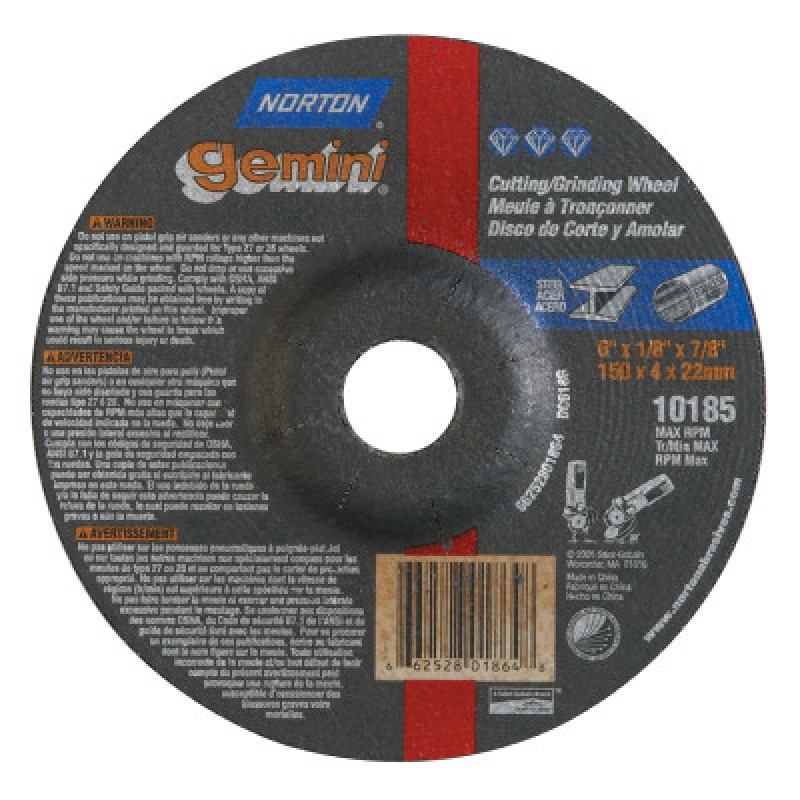 6X1/8X7/8 GEMINI TYPE 27DEPRESSED CENTER WHEEL-ST GOBAIN-544-547-66252801864