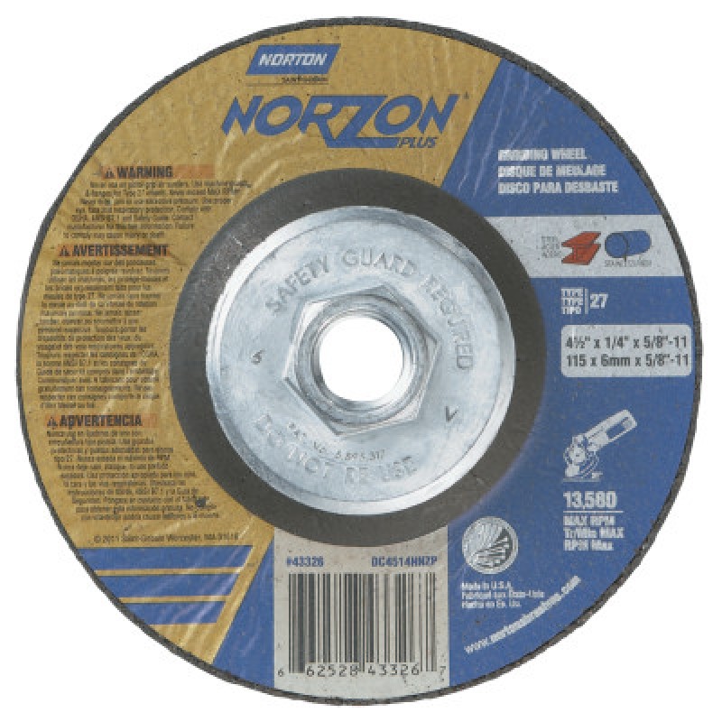 4-1/2"X1/4"X5/8-11 TYPE27 NORZON PLUS WHEEL-ST GOBAIN-544-547-66252843326