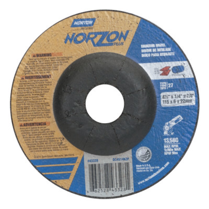 4-1/2"X1/4"X7/8" TYPE 27NORZON PLUS WHEEL-ST GOBAIN-544-547-66252843328