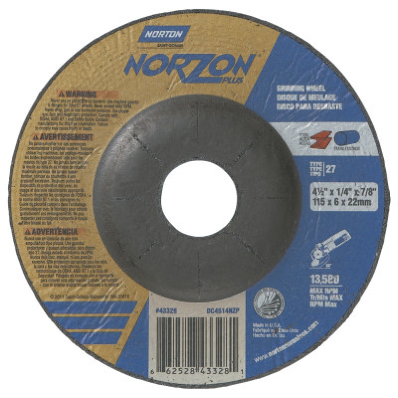 5"X1/4"X5/8-11 TYPE 27 NORZON PLUS WHEEL-ST GOBAIN-544-547-66252843332