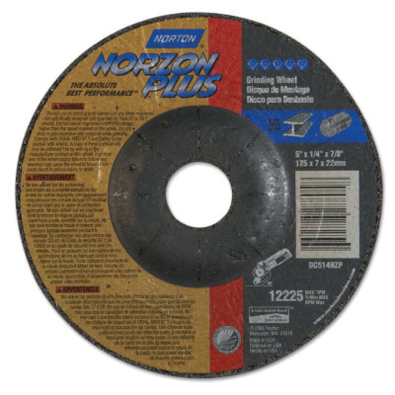 5"X1/4"X7/8" TYPE 27 NORZON PLUS WHEEL-ST GOBAIN-544-547-66252843334