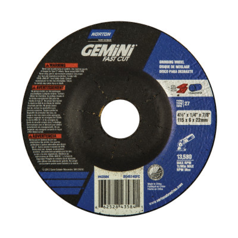 4-1/2"X1/4"X7/8" GP GRINDING WHEEL RAISED HUB-ST GOBAIN-544-547-66252843584