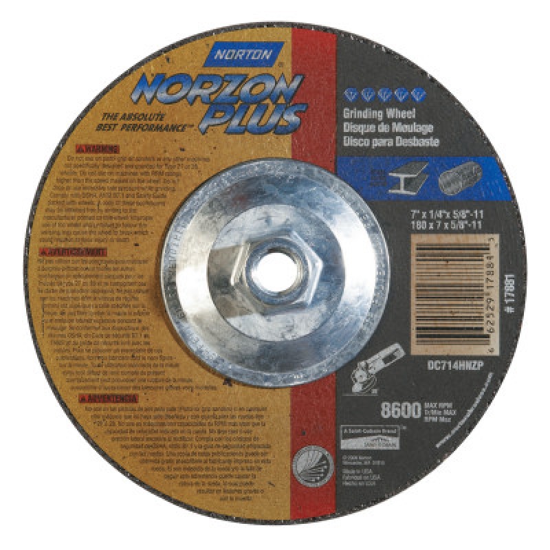 7"X1/4"X5/8-11 TYPE 27 NORZON PLUS WHEEL-ST GOBAIN-544-547-66252917881
