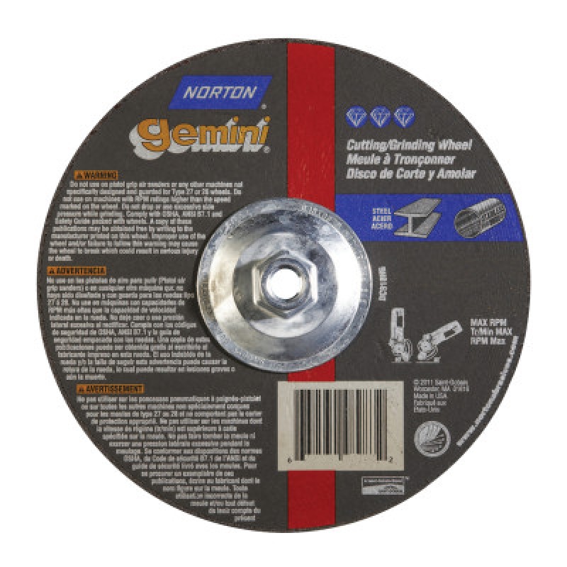 9X1/16X5/8-11 GEMINI TYPE 27 DEPR. CENTER WHEEL-ST GOBAIN-544-547-66253019115