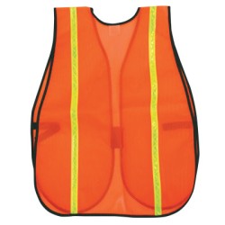 POLYESTER MESH SAFETY VEST ORANGE 3/4"LIME STRIP-MCR SAFETY-611-V211R