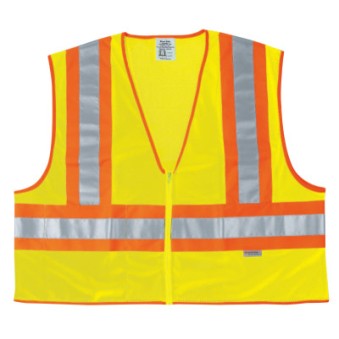 FLUORESCENT LINE SAFETYVEST W/ ORNG/SIL STRIPES-MCR SAFETY-611-WCCL2LL