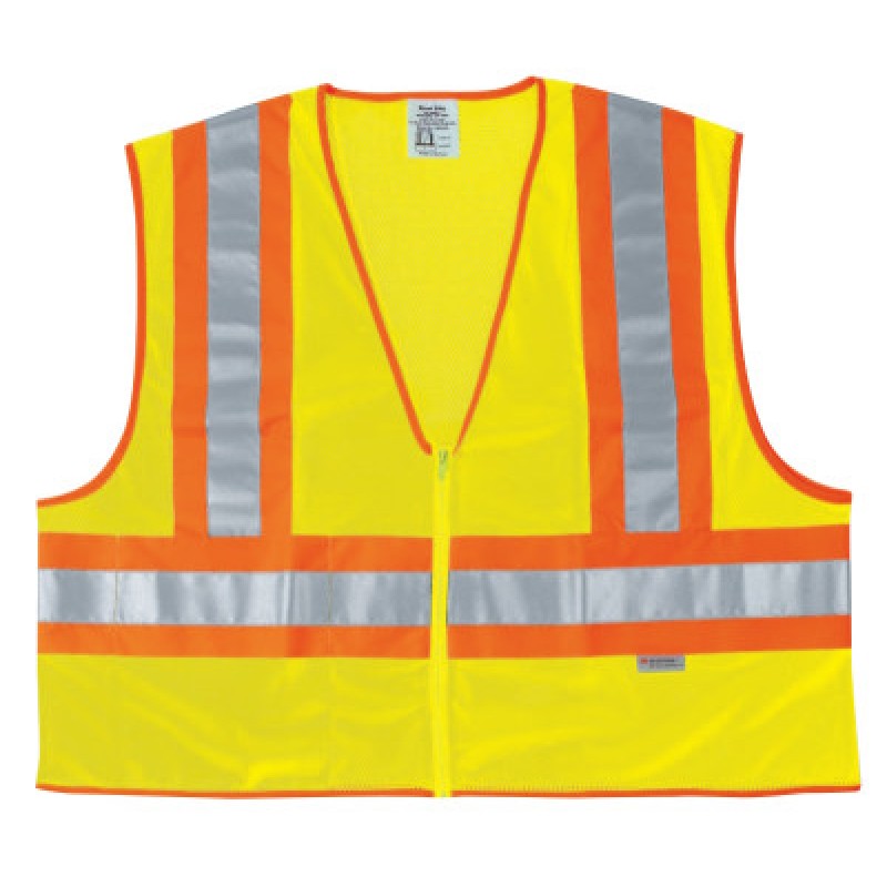 FLUORESCENT LINE SAFETYVEST W/ ORNG/SIL STRIPES-MCR SAFETY-611-WCCL2LX3