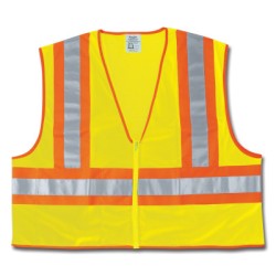 FLUORESCENT LINE SAFETYVEST W/ ORNG/SIL STRIPES-MCR SAFETY-611-WCCL2LM