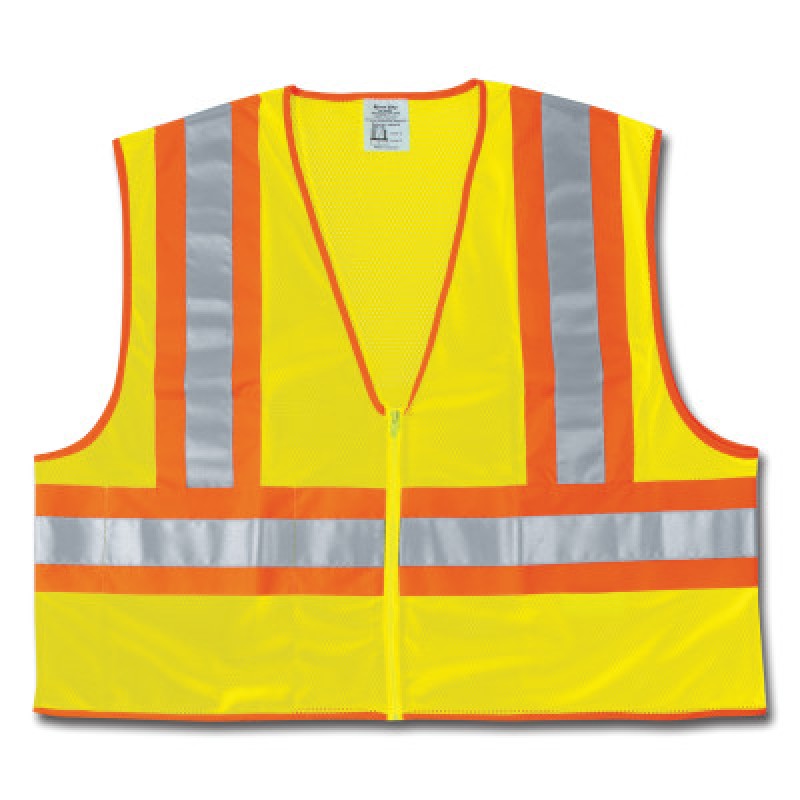 FLUORESCENT LINE SAFETYVEST W/ ORNG/SIL STRIPES-MCR SAFETY-611-WCCL2LX2