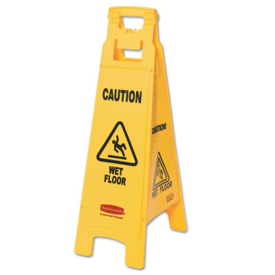 2-SIDED FLOOR SIGN W/MULTI-LINGUAL CLOSED IMPR-RUBBERMAID*640*-640-FG611278YEL