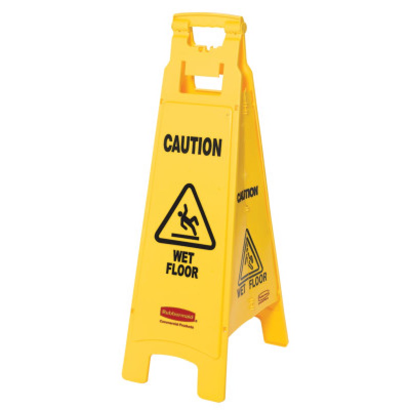 FLOOR SIGN W/CAUTION WETFLOOR IMPRINT4-SI-RUBBERMAID*640*-640-FG611477YEL