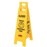 FLOOR SIGN W/MULTI-LINGUAL CLOSED IMPR-RUBBERMAID*640*-640-FG611478YEL