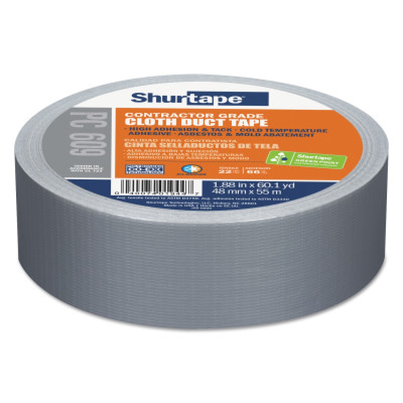 PC 609 3"X60YDS CLOTH DUCT TAPE SILVER 10MIL-SHURTAPE-689-196307