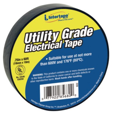 UT-602 3/4"X60' 7-MIL ELECTRICAL TAPE BLACK--INTERTAPE-761-602