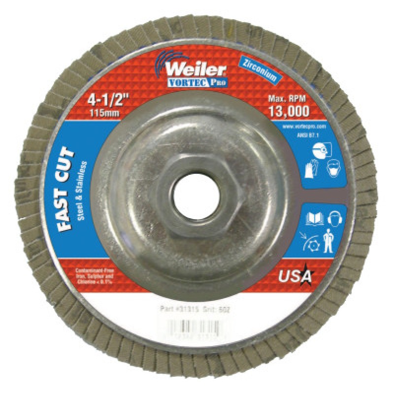 4-1/2" WOLVERINE FLAP DISC  60Z  5/8"-11 UNC NUT-WEILER CORPORAT-804-31315