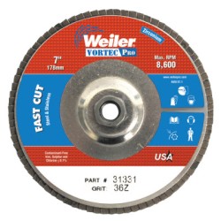 7" WOLVERINE FLAP DISC 36Z  5/8"-11 UNC NUT-WEILER CORPORAT-804-31331