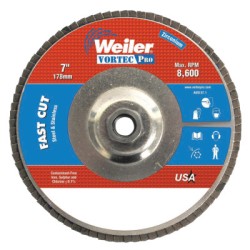 7" WOLVERINE FLAP DISC 40Z  5/8"-11 UNC NUT-WEILER CORPORAT-804-31332