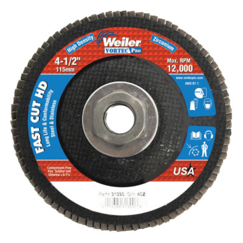 4-1/2" WOLV HD FLAP DISCFLAT 40Z 5/8-11 UNC NUT-WEILER CORPORAT-804-31390
