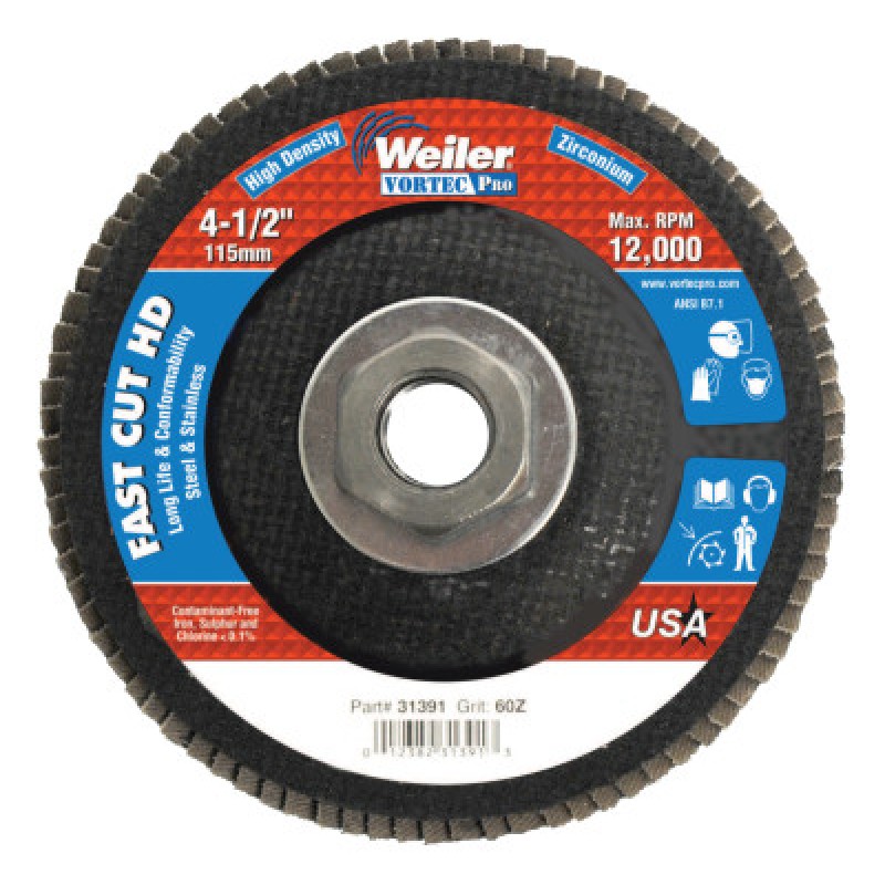 4-1/2" WOLV HD FLAP DISC FLAT 60Z 5/8-11 UNC NUT-WEILER CORPORAT-804-31391