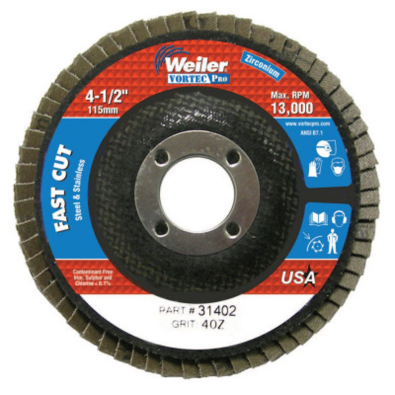 4-1/2" WOLVERIN FLAPDISCFLAT 40Z 7/8 ARBOR HOLE-WEILER CORPORAT-804-31402