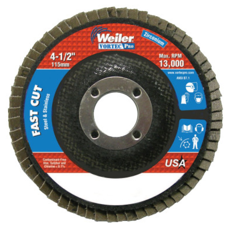 4-1/2" WOLV FLAP DISC  FLAT 80Z  7/8" ARBOR HOLE-WEILER CORPORAT-804-31404