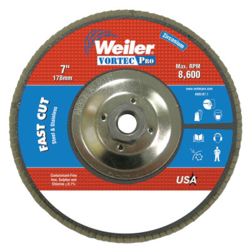 7" WOLV FLAP DISC  FLAT 40Z  5/8"-11 UNC NUT-WEILER CORPORAT-804-31420