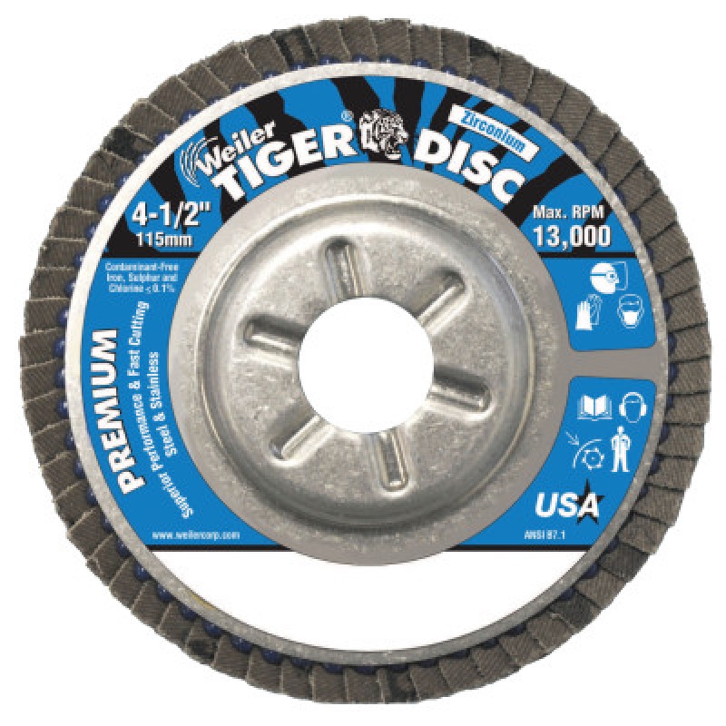 4-1/2" TIGER DISC ABRASIVE FLAP DISC 24GRIT W/7/-WEILER CORPORAT-804-50511