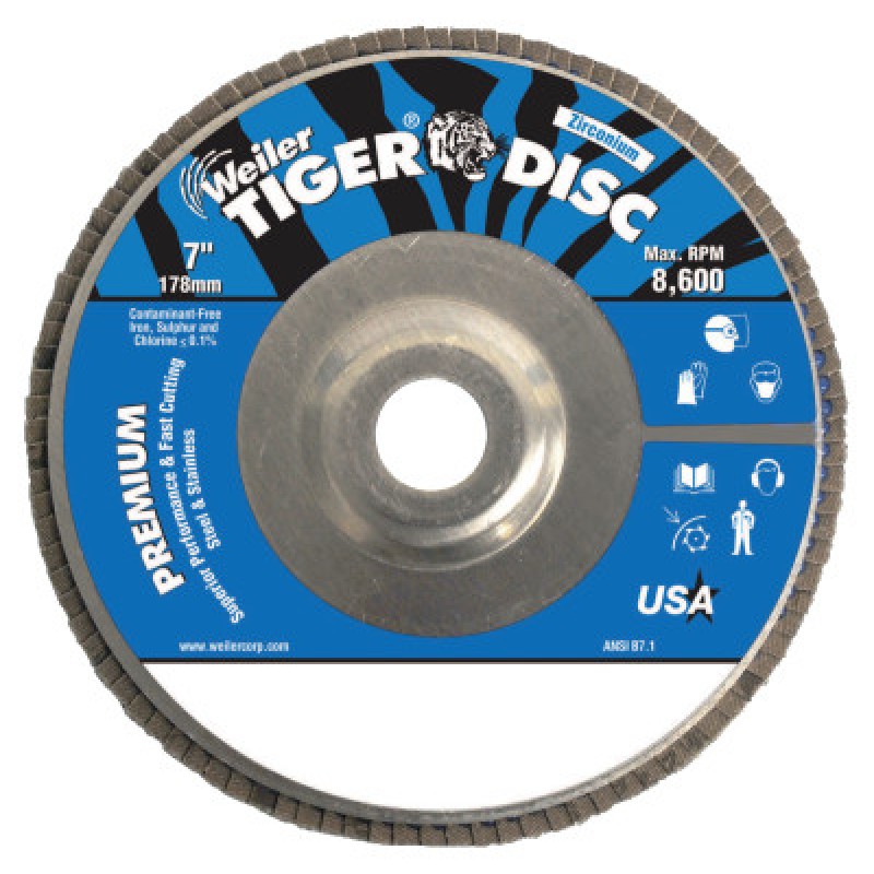 7" TIGER ABRASIVE FLAP DISC 36Z GRIT 7/8" AH-WEILER CORPORAT-804-50532