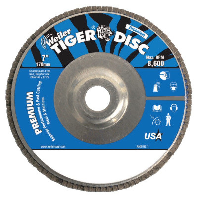 7" TIGER DISC. ABRASIVEFLAP DISK ANGLED ALUM-WEILER CORPORAT-804-50533
