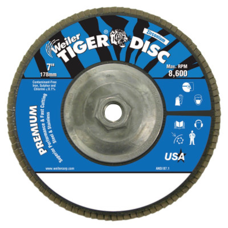 7" TIGER DIS ABR. FLAP DISC 60 GRIT 5/8-WEILER CORPORAT-804-50544