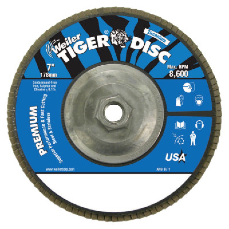 7" TIGER DIS ABR FLAP DISC 120 GRIT 5/-WEILER CORPORAT-804-50546