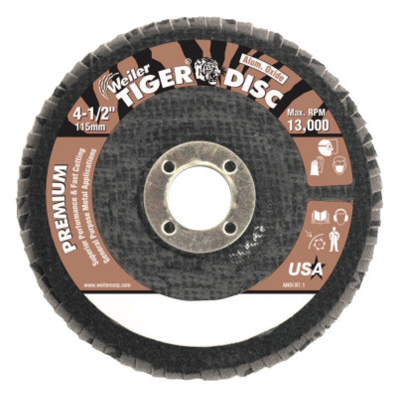 4" TIGER DISC ABRASIVE FLAP DISC 36AO GRIT 5/8"A-WEILER CORPORAT-804-50552