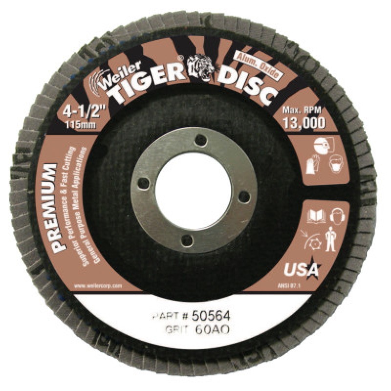 4-1/2" TIGER ABRASIVE FLAP DISC 60 GRIT 7/8-WEILER CORPORAT-804-50564