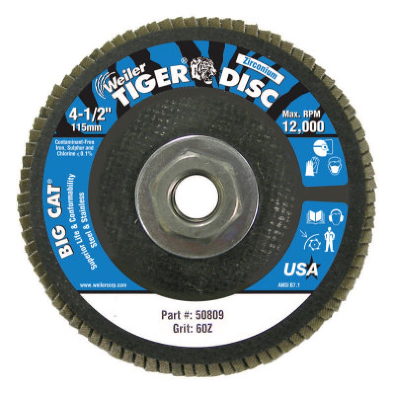 4-1/2" BIG CAT ABRASIVEFLAP DISC PHENOLIC BACK-WEILER CORPORAT-804-50809