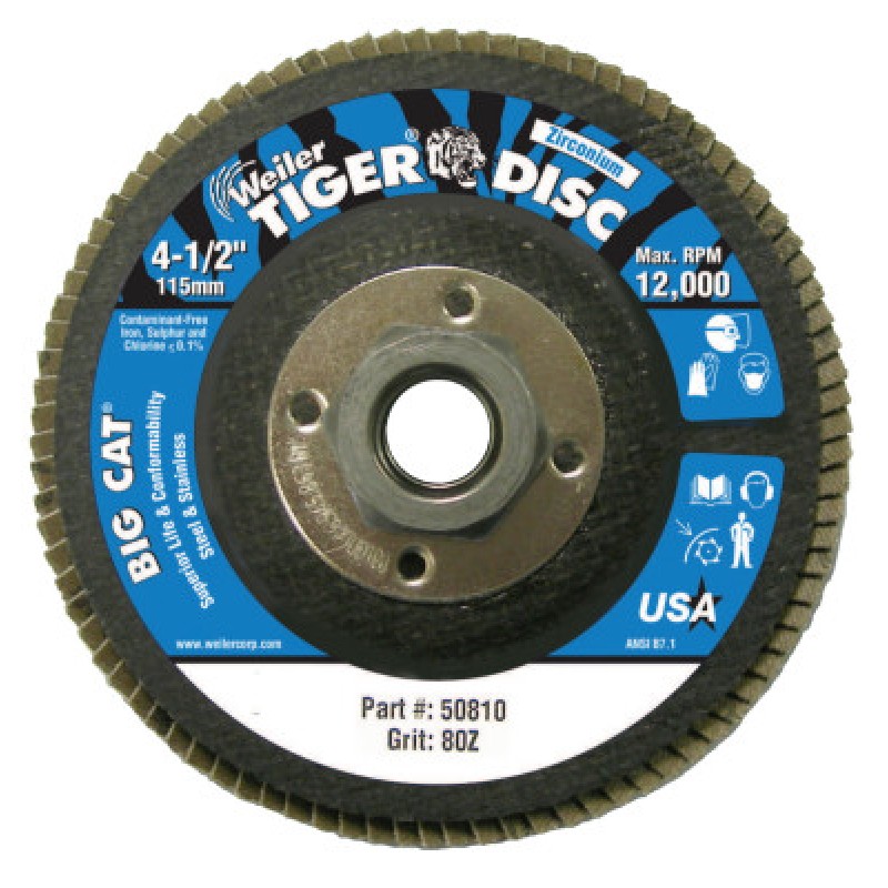 4-1/2" BIG CAT ABRASIVEFLAP DISC-80Z-5/8"-11 AH-WEILER CORPORAT-804-50810