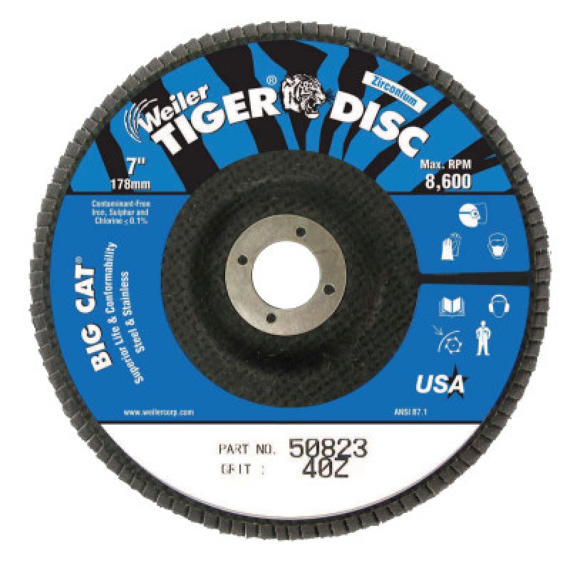 7" TIGER DISC BIG CAT ABR FLAP DISC PHENOLIC BK-WEILER CORPORAT-804-50823