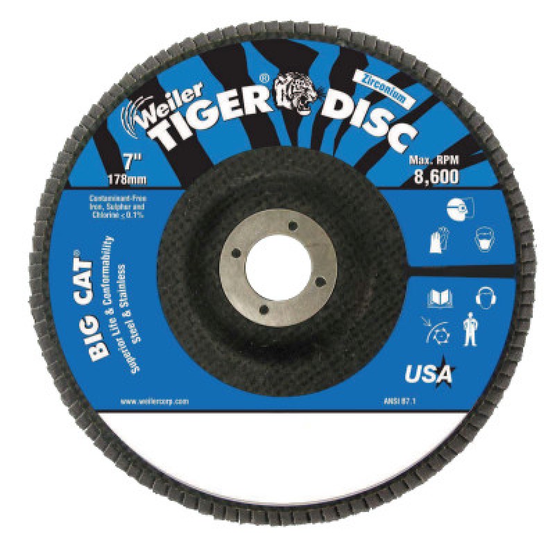 7" TIGER DISC BIG CAT ABR FLAP DISC PHENOLIC BK-WEILER CORPORAT-804-50825