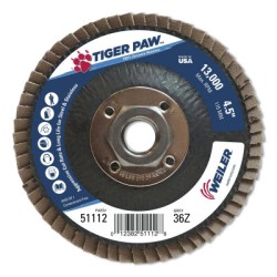 4-1/2" TIGER PAW ABRASIVE FLAP DISC- FLAT- - 36Z-WEILER CORPORAT-804-51112