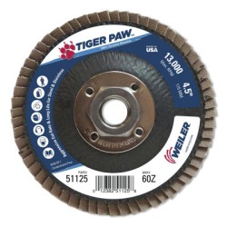 4-1/2" TIGER PAW ABRASIVE FLAP DISC- ANGLED- 60Z-WEILER CORPORAT-804-51125