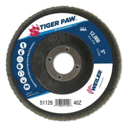 5" TIGER PAW ABRASIVE FLAP DISC- FLAT- 40Z--WEILER CORPORAT-804-51129