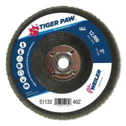 5" TIGER PAW ABRASIVE FLAP DISC- FLAT-40Z- 5/8"-WEILER CORPORAT-804-51132