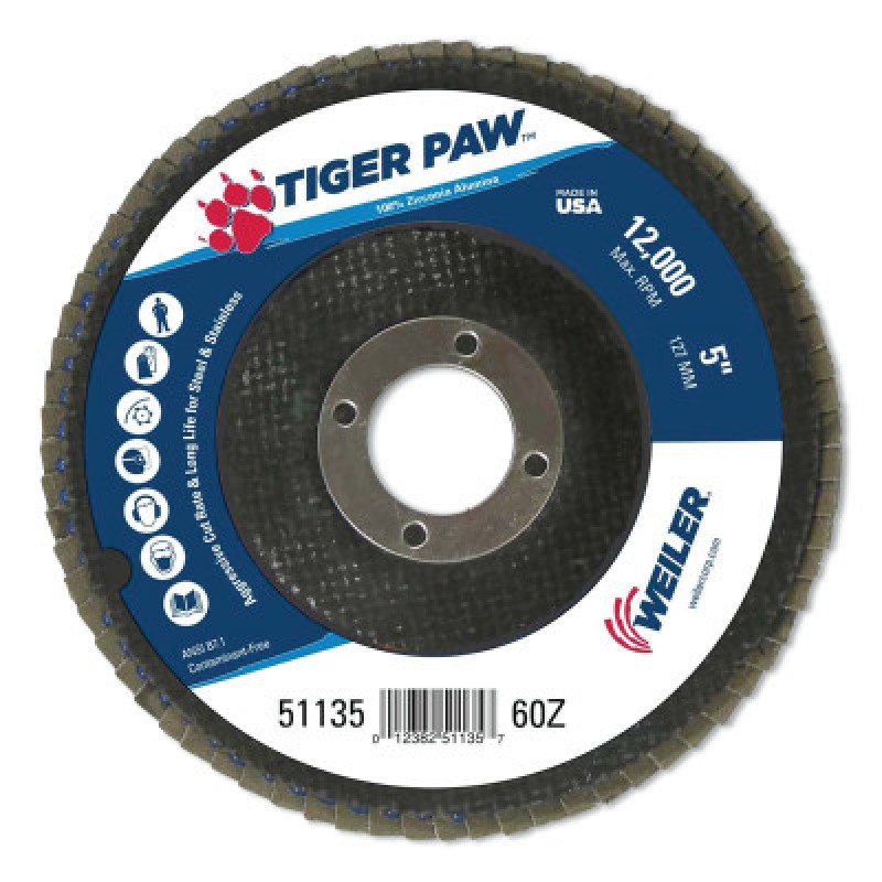 5" TIGER PAW ABRASIVE FLAP DISC  ANGLED  PHENOLI-WEILER CORPORAT-804-51135