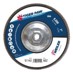 7" TIGER PAW ABRASIVE FLAP DISC-FLAT-60Z- 5/8"--WEILER CORPORAT-804-51142